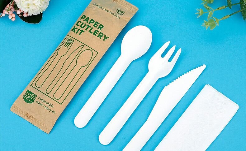 Disposable Paper Spoon, Fork & Knife Kit